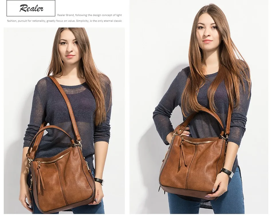 

PU leather women's hand-held bucket bag, retro large-capacity multi-functional commuter crossbody tote bag