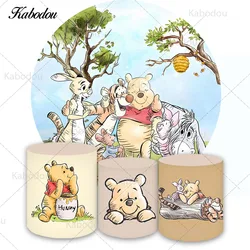 Winnie The Pooh Theme Round Backdrop Cover For Kids Birthday Cute Honey Bear Circle Photo Background Booth Cylinder Covers