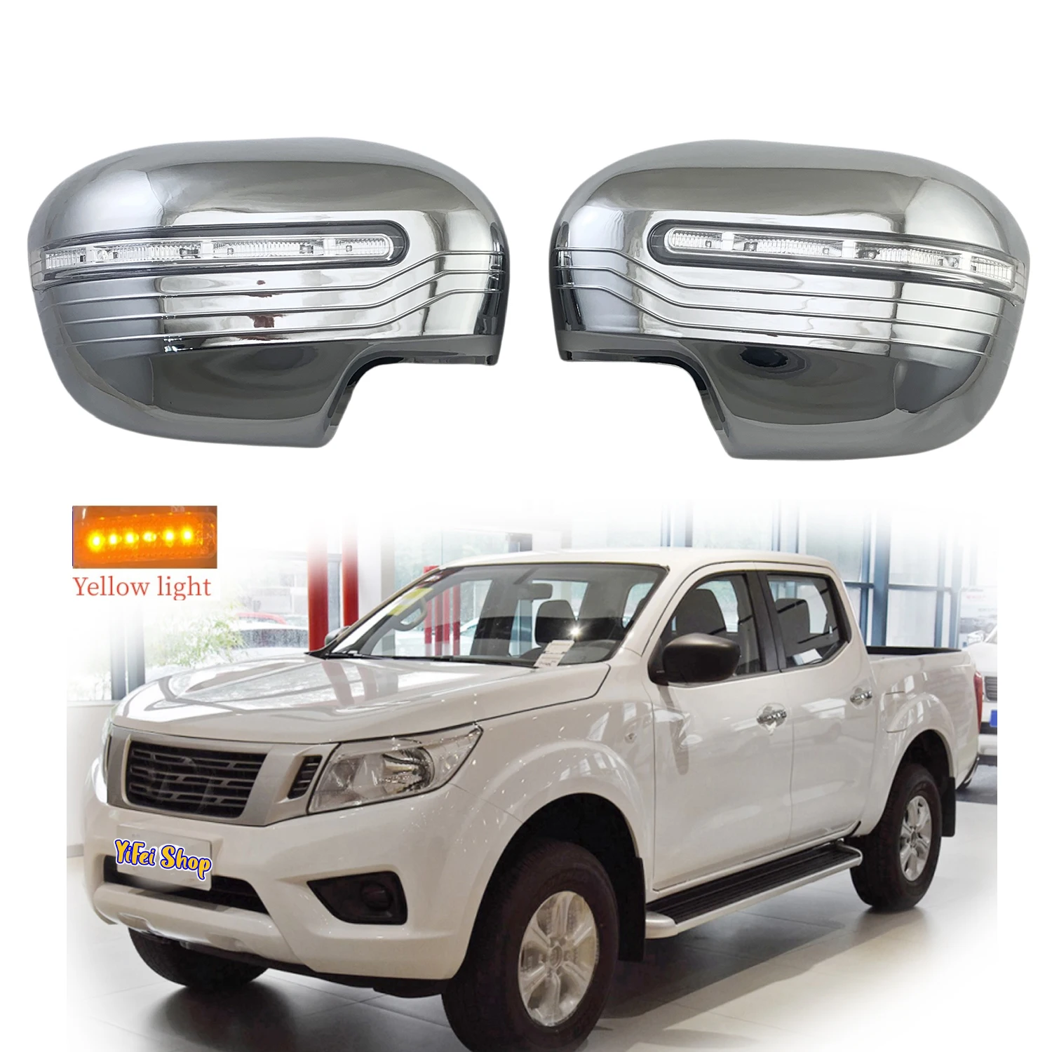 

2pcs Car ABS Chrome Rearview Accessories Plated For Nissan Navara NP300 D23 2015-2019 Door Mirror Cover With LED