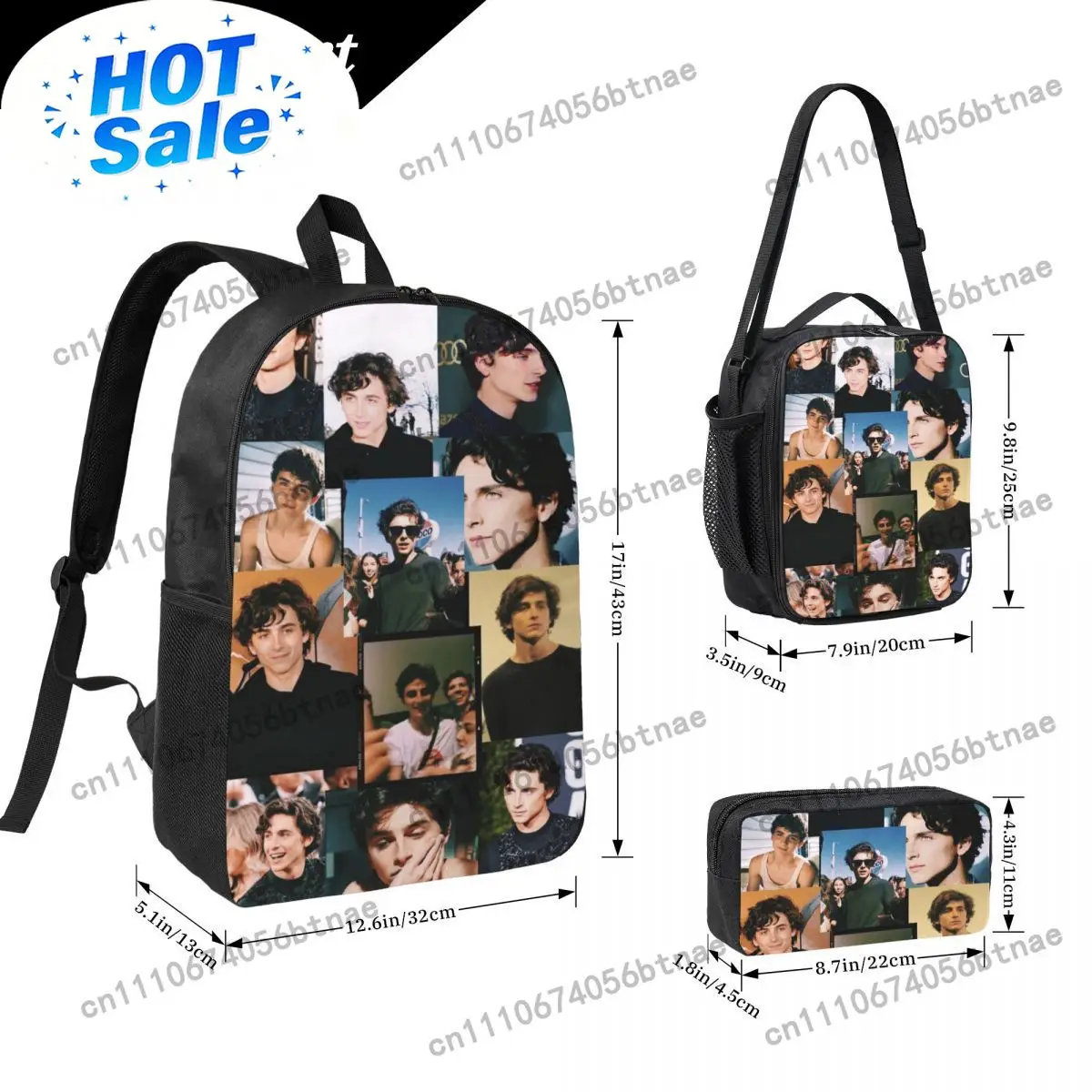 3Pcs Timothee Chalamet Backpack Set for Children Pen Bags Sets with Lunch Box For Students Knapsack
