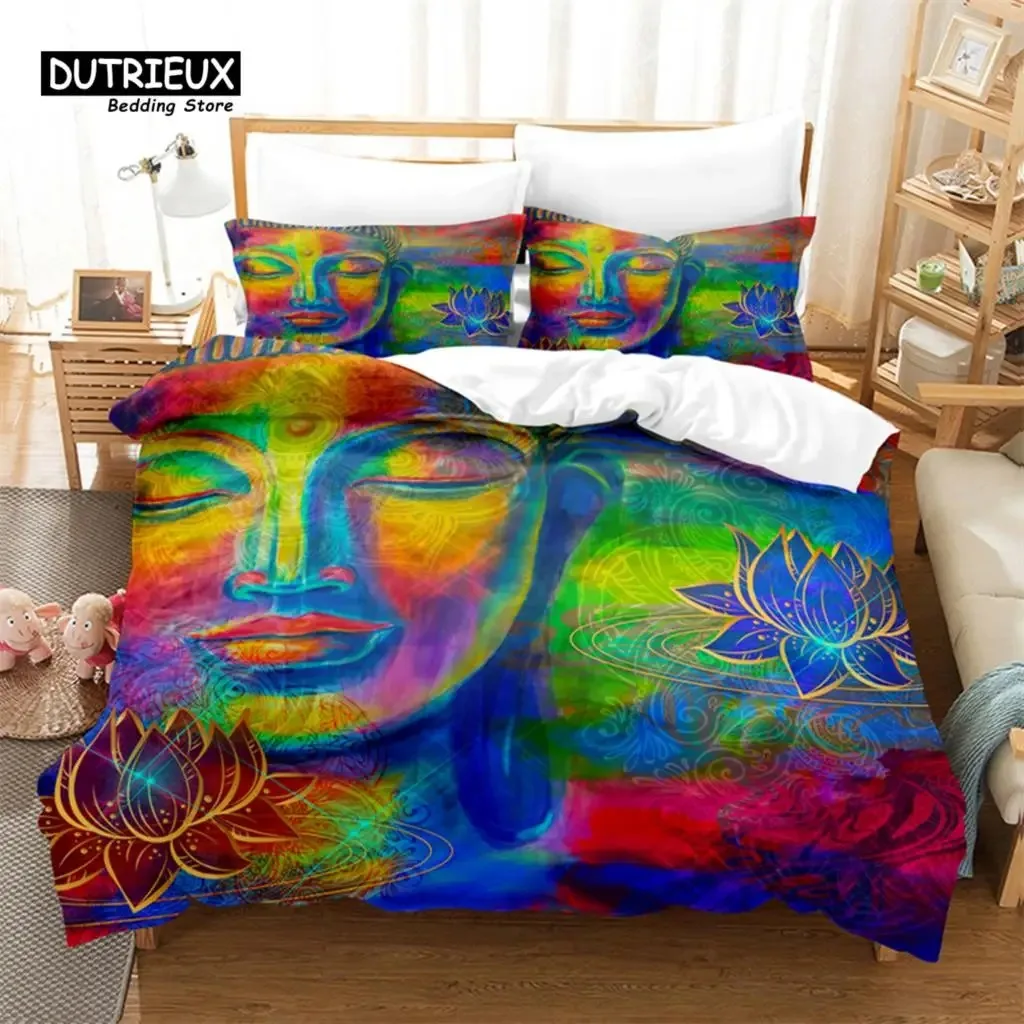 Buddha Statue Duvet Cover Set, Fashion Bedding Set, Soft Comfortable Breathable Duvet Cover, For Bedroom Guest Room Decor