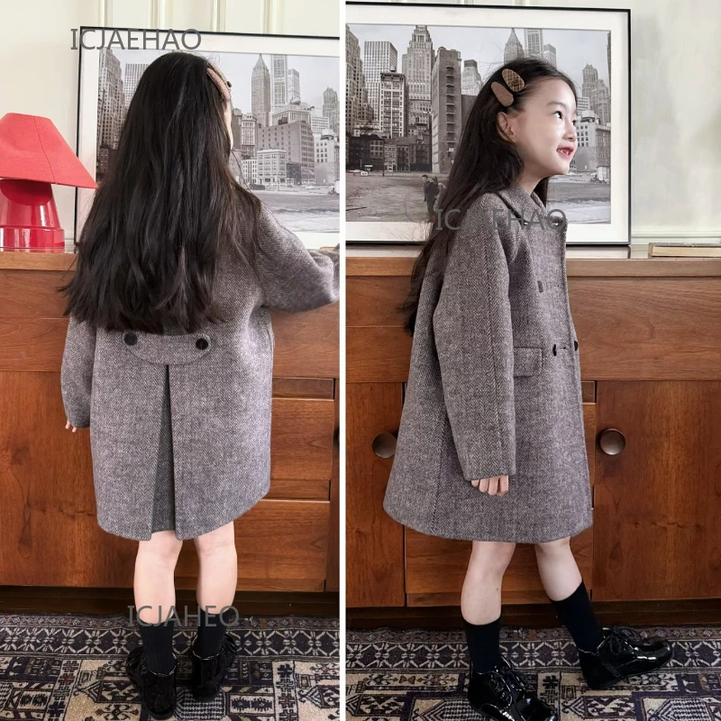 

Teen Girl Clothes 2024 Children Wool Double Faced Girls Double Breasted Coats Handmade Winter Outerwear Matching Kids Costumes