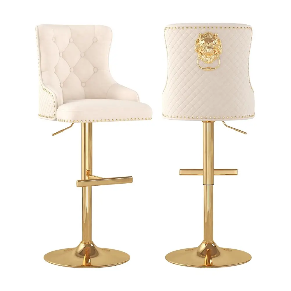 

Bar Stools Set of 2, Counter Height Stools with T Footrest, Velvet Adjustable Swivel Kitchen Island Chair with Upholstered Tuft