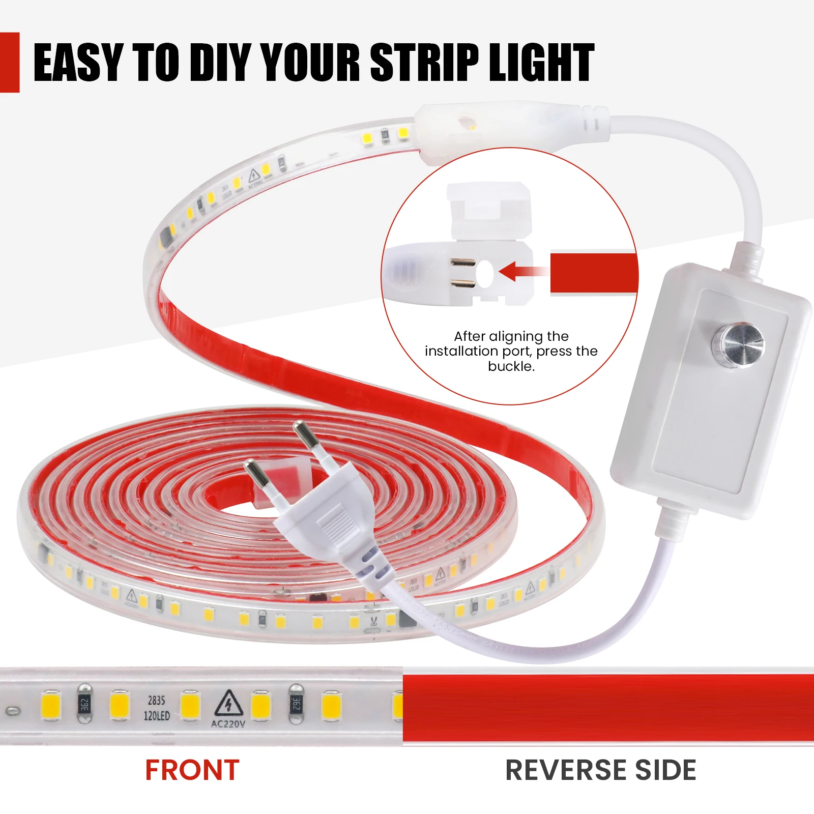 220V 230V 240V Dimmable Tape Adhesive 2835 LED Strips Light Bar 10CM Cuttable IP65 Waterproof 3000K 4000K 6500K White Lamp Rope