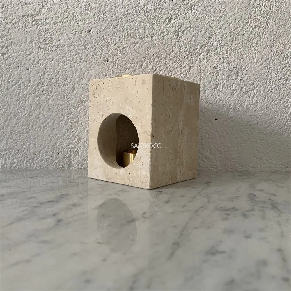 Wholesale 100pcs Customized Beige Travertine Cubic Stone Essential Oil Burner Holder