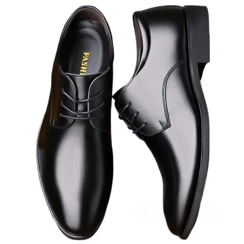 Men Pu Leather Shoes British Business Formal Leather Shoes Trendy Soft Lace-up Shoes Non-slip Comfort Male Daily Office Footwear