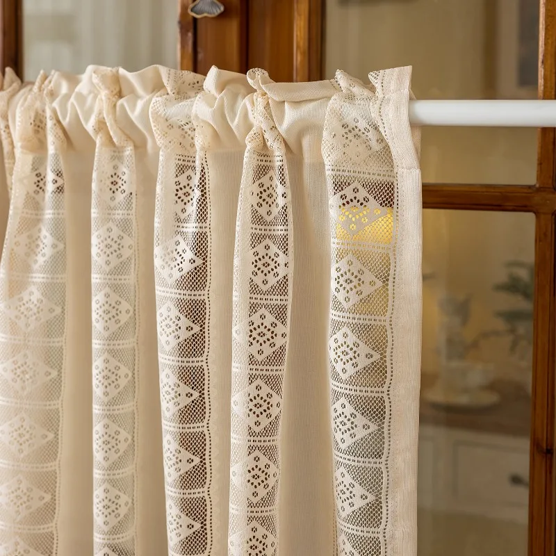 Pastoral Warp Knitted Lace Window Screen Tulle Coffee Curtain Door Curtains for Living Dining Room Bedroom Restaurant Decoration