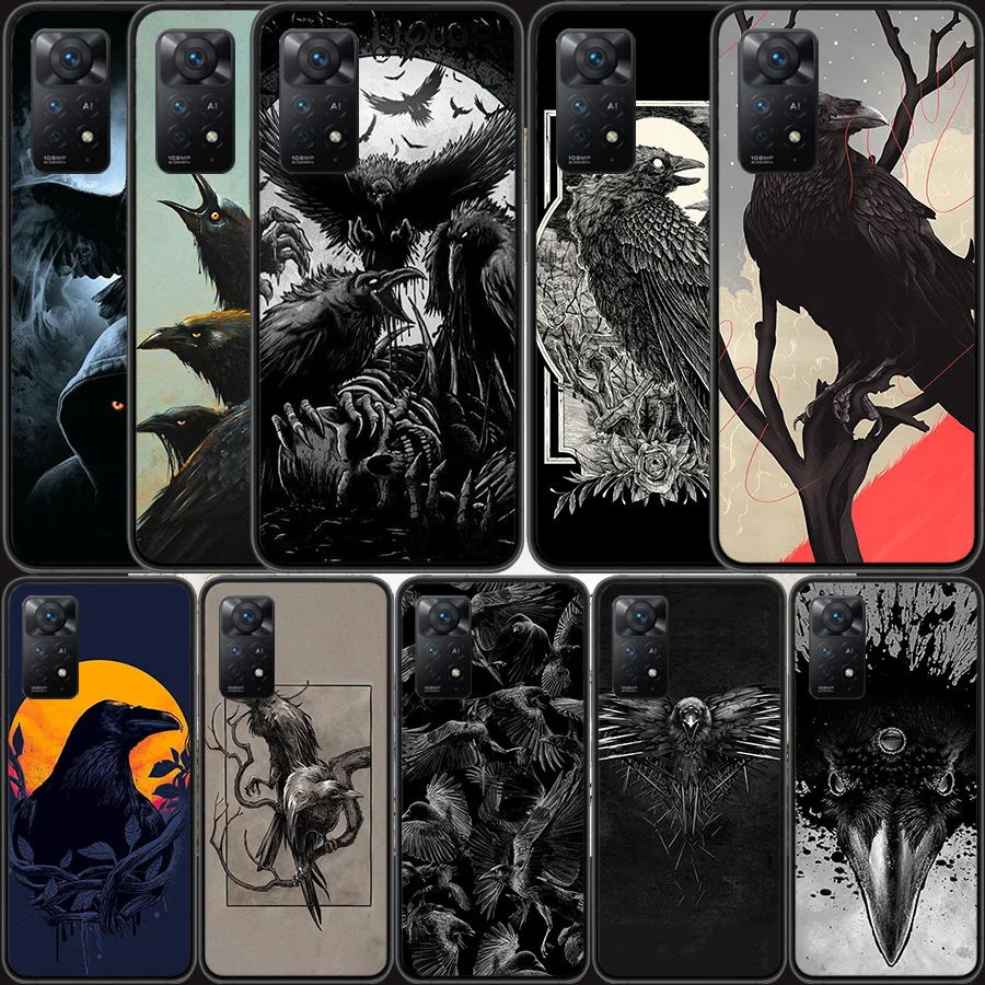 Raven Crow Skull Pattern Phone Case For Redmi Note 13 Pro 5G Plus 12 12C 10 10A 10C 9 9A 9C 9T 8 8A K60 K70 Pro Xiaomi Cover 7 7