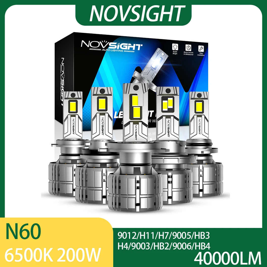 CANBUS Error Free LED Headlight Bulbs 9012 H11 H4 H7 9005 9006, 200W 40000LM 6500K Super Bright Plug&Play Kit (Novsight N60)