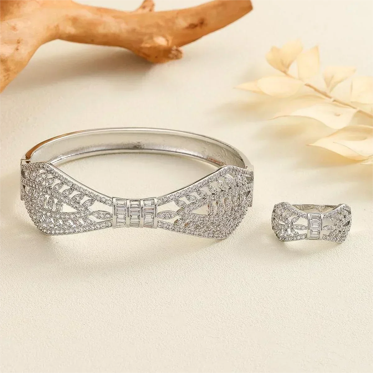 سلسلة بنمط مجوف مزين بالمايكرو للنساء ، سوار وخاتم ، على الطراز الشرقي الأوسط ، كوري ، طقم 2. #3