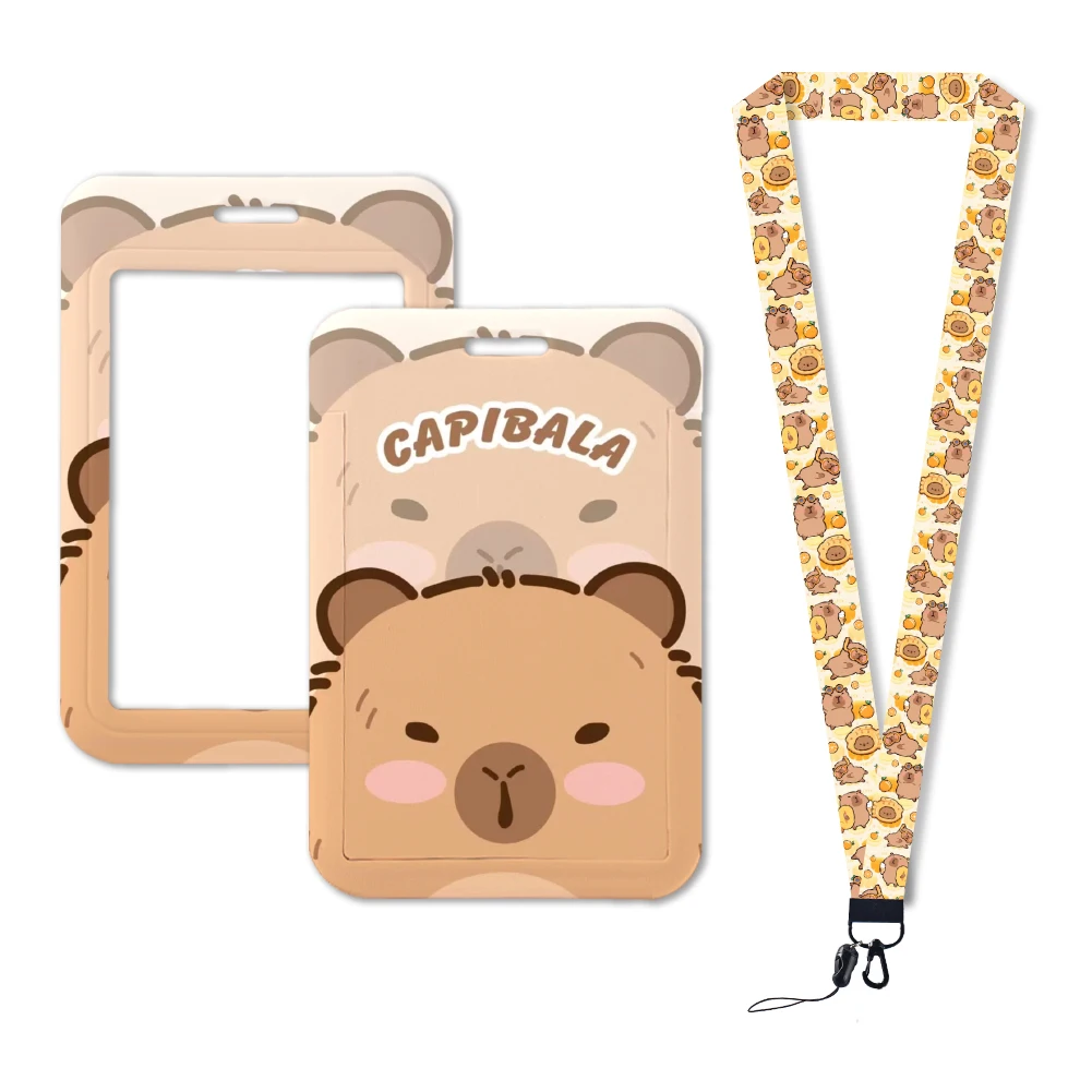 Lanyard kartun Capybara berenang lucu lencana pemegang ID kartu kredit tali gantung Lanyard untuk kunci aksesoris hadiah