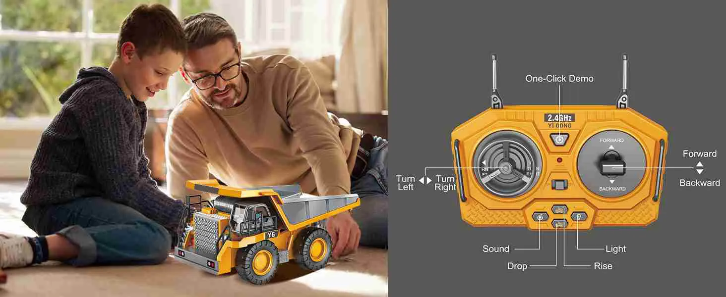 

Радиоуправляемый самосвал с подсветкой 9-канальный самосвал Желтый самосвал с двойной батареей и дистанционным управлением со световым звуком для подарка