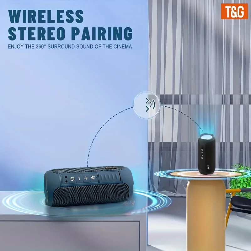 T&G TG227 Tragbarer kabelloser Lautsprecher, mit LED-Licht, TWS-Verbindung Stereo, USB/TF/FM-Radio, musikkompatibel – Detail 2