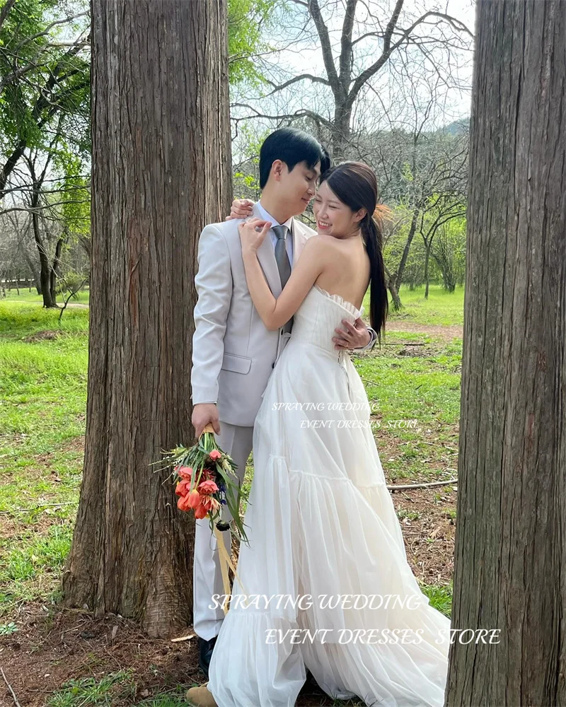 SPRAYING-vestidos de novia sencillos de tul suave, línea A, Corea, escote en forma de corazón, plisado, largo hasta el suelo, corsé, vestidos de novia con espalda descubierta personalizados