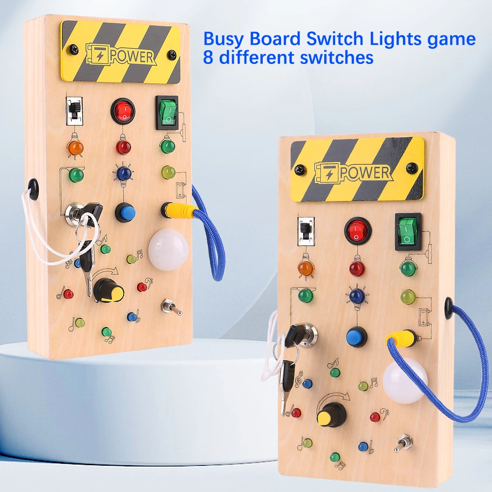 Wooden With LED Light Montessori Busy Board Travel Activities Children Games Switch Light Switch Control Board Sensory Toys