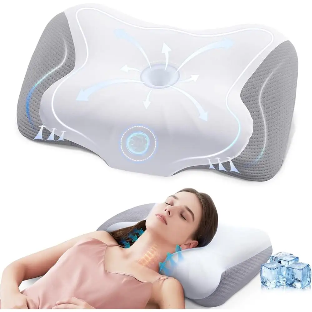 Cervical Neck Pillow Memory Foam Ergonomic Contour Support Pillow Pain Relief Side Back Stomach Sleepers with Removable Cover