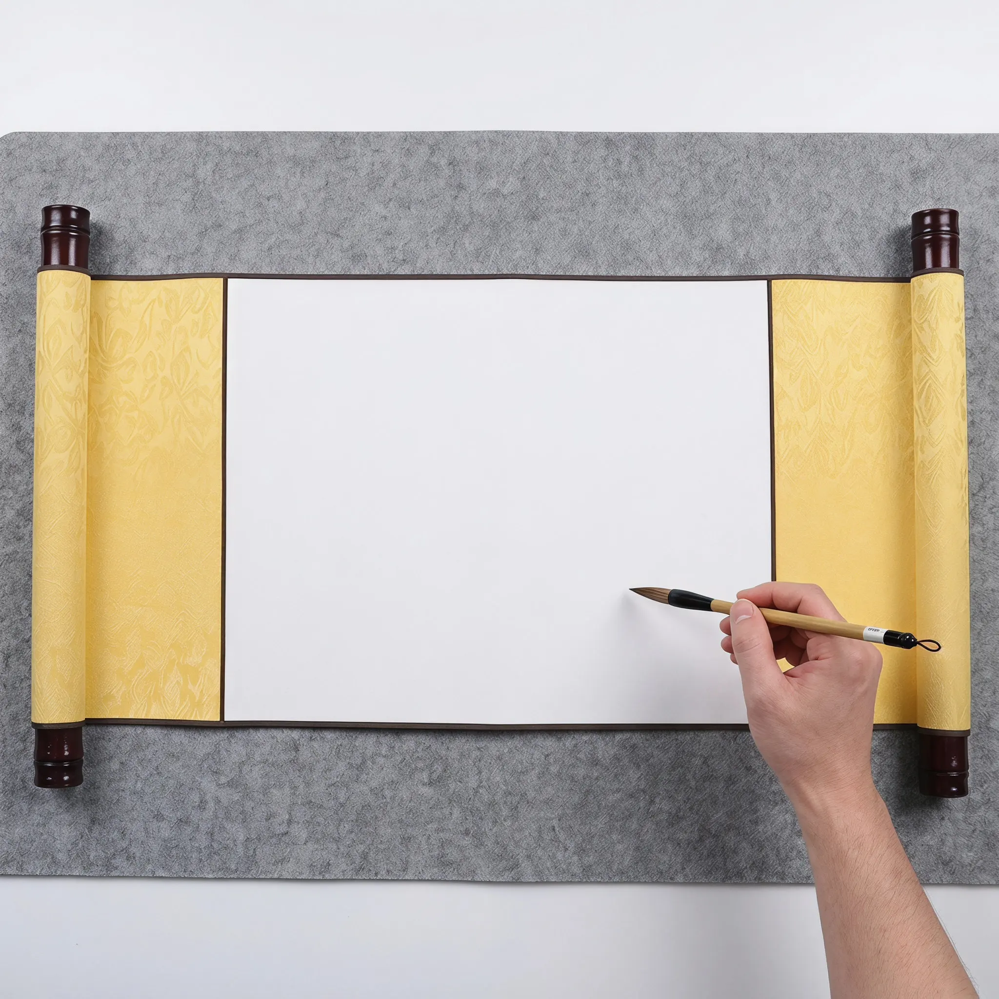 Blank Chinese Scroll Xuan Paper Dual Wood Rod Traditional Calligraphy Painting Practice Wall Hanging Decoration Scroll Paper