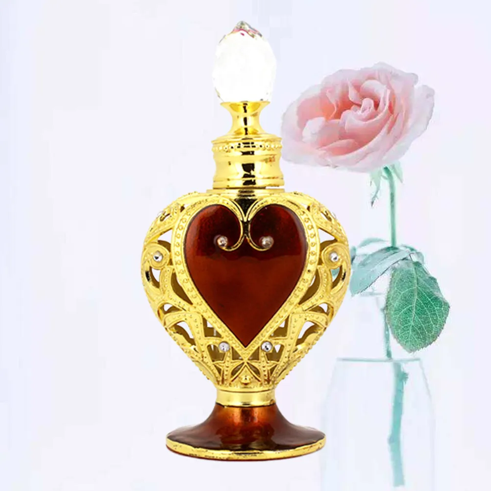 

1pc Essential Oil Bottle Peach Heart Design Durable Alloy Glass Storage Container For Perfume Cosmetics Organizer Travel