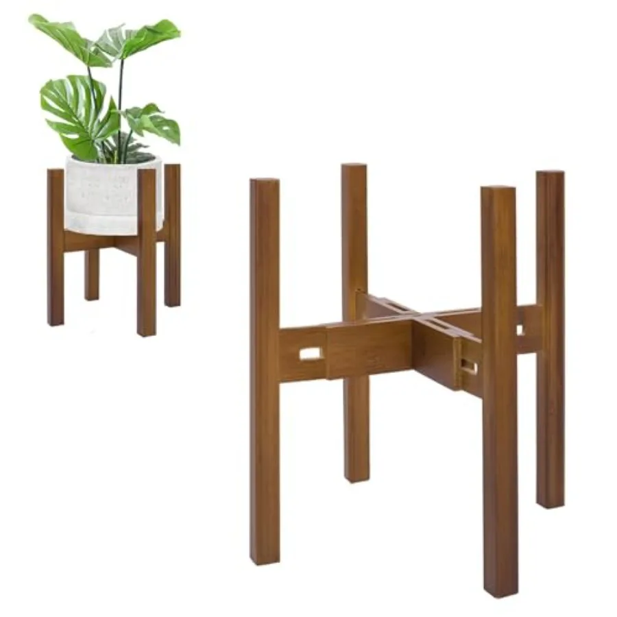 

Indoor 3-tier bamboo plant stand, adjustable, fits 8-12 inch pots, stable & mid-century modern style