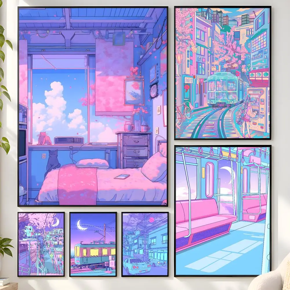 Neon City Street Vaporwave 80S Poster Matte Wall Peel And Stick Decor Bedroom Living Room Office Dorm Home