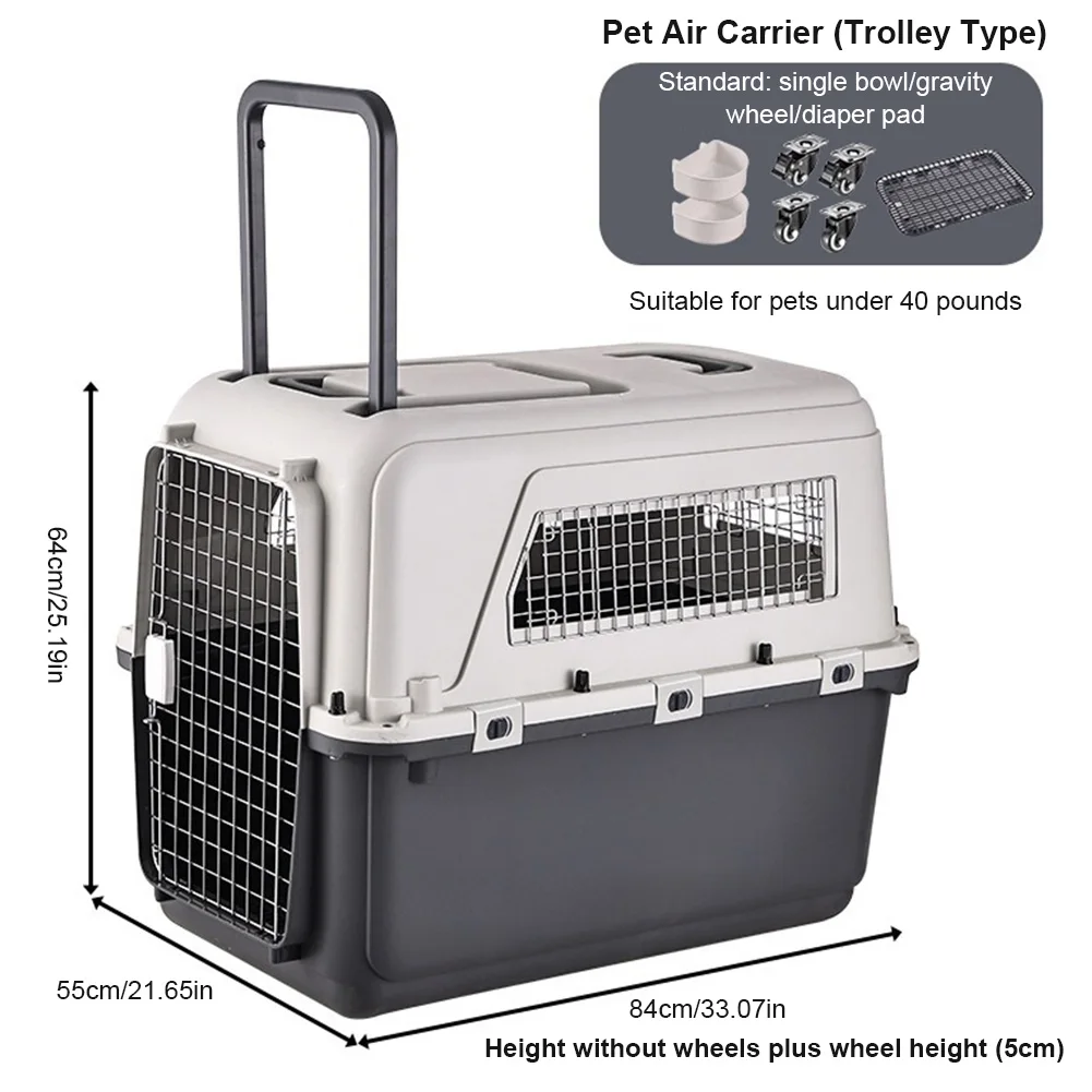 

Portable Airline Pet Carrier Length 33in/Width 21.6in/Height 25.2in with Handle & Metal Door Portable Kennel for Puppies Kittens