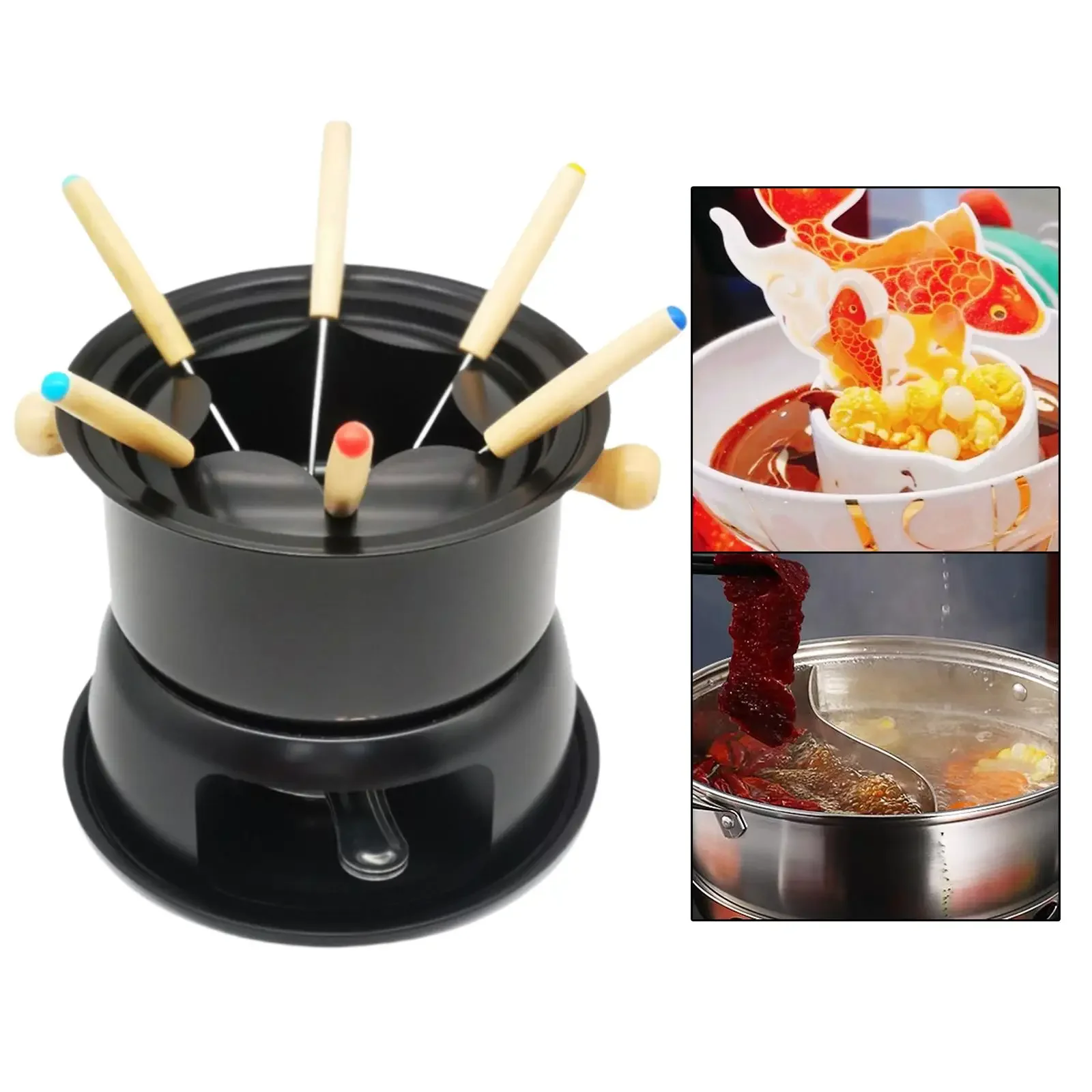 Abnehmbarer Fondue-Hersteller mit 6 Gabeln Haushalts-Schmelztiegel aus Kohlenstoffs tahl Hot Pot für Schokoladen saucen Karamell-Käse-Eis