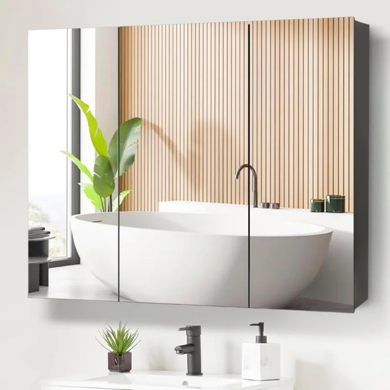 

Bathroom Mirror Medicine Cabinet, Frameless Large Wall Mounted Medicine Cabinet with Removable Shelves