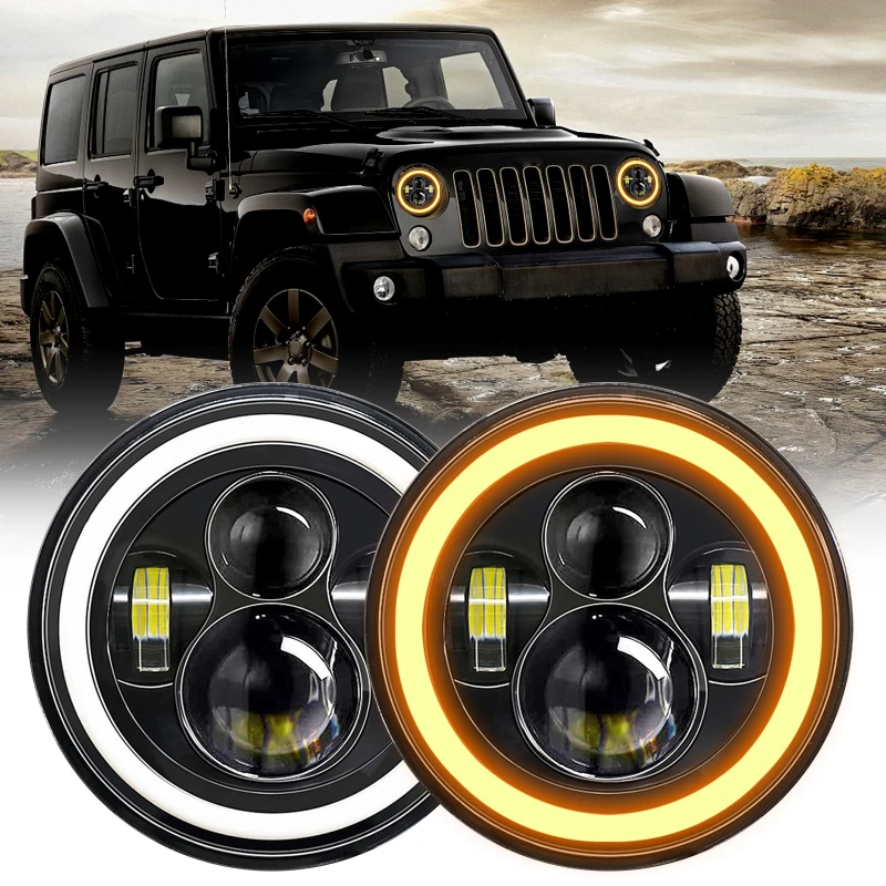 

1/2Pcs 7“ Car Motorcycle LED Headlight w/ Low Beam/High Beam/DRL/Turn Signal 7'' Round Headlight 6000K 140W Replacement for Jeep