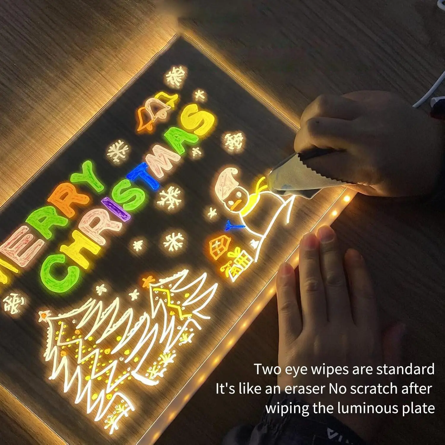 Tablero de notas con lámpara LED, tablero de dibujo acrílico borrable para niños con bolígrafo de 7 colores, luz nocturna para dormitorio, cumpleaños para niños de 15/20CM