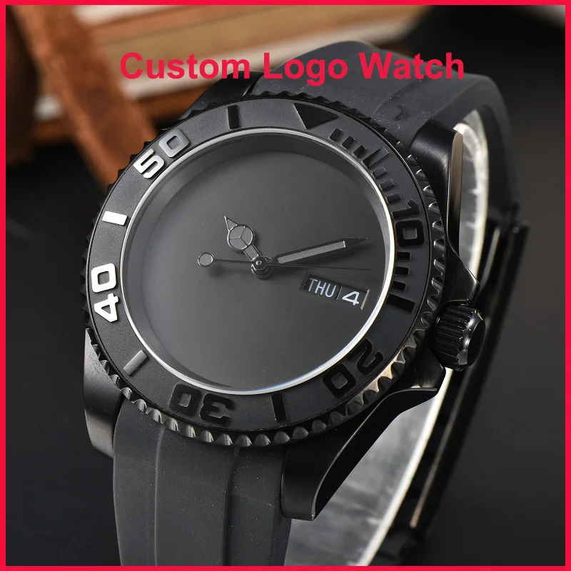 NH35 NH36 Men‘s Yacht Design Watches 40.5mm Custom Logo Automatic Waterproof Wristwatches All Black Luxury Stainless Steel Case