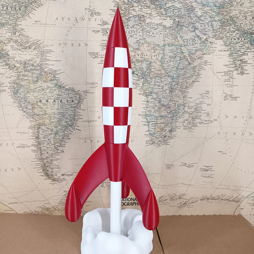 37CM 3D Print Space Rocket Launching Belgium France Comic Objectif Lune Moon Aventures Herge LED Light Type C Decor Figure Model