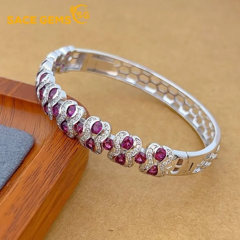 

SACE GEMS New Certified 3.5mm*26pcs Natural Garnet Bracelets 925 Sterling Silver 19cm for Women Engagement Party Fine Jewelry