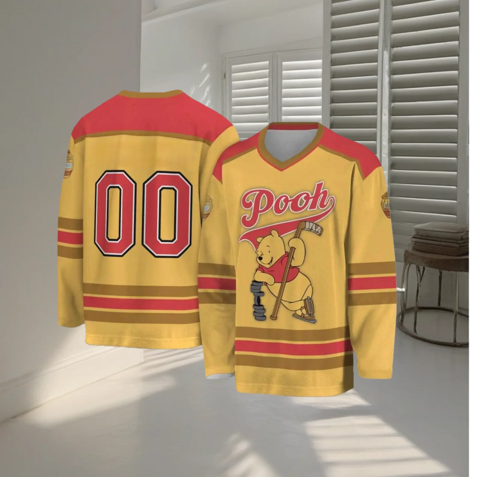 ديزني ويني ذا بوه هوكي الجليد جيرسي ثلاثية الأبعاد طباعة الرجال المرأة طويلة الأكمام البلوز موضة Eeyore فريق هوكي رياضي جيرسي #3