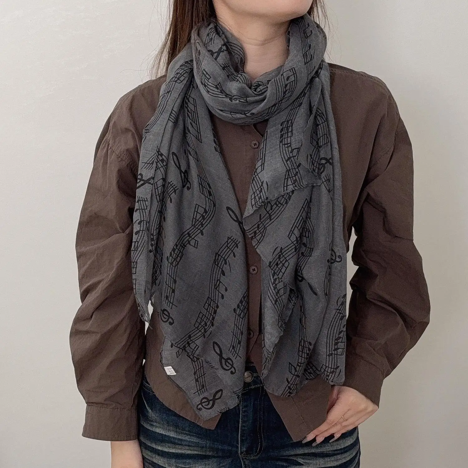 

Хлопковый гладкий винтажный шарф 180 см с принтом музыкальных нот, тюлевая шаль, мягкий модный повседневный высококачественный женский шарф-накидка, подарки