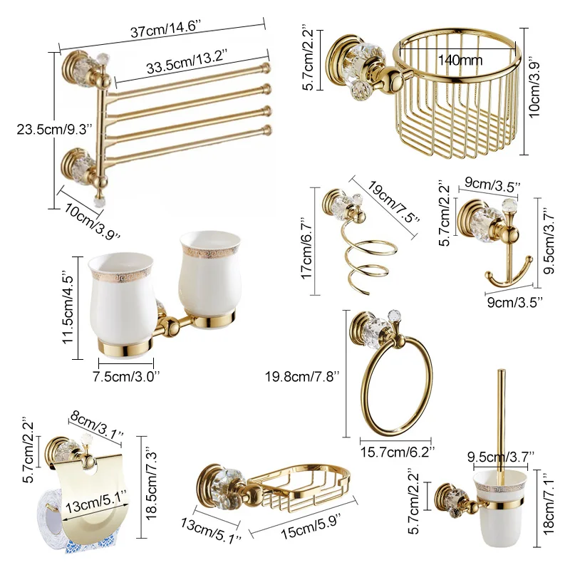 Bathroom Towel Shelf Gold Finished Bath Toilet Paper Holder Robe Hook Towel Rack Holder Tumble Holder Soap Basket ELG85400