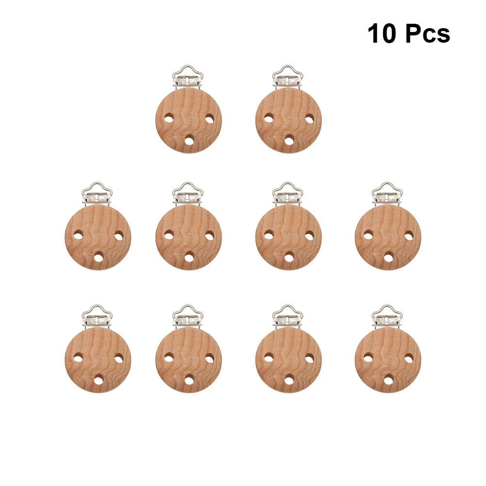 10 PCS Teether Holders Pacifier Clips Wood Wooden Round Bamboo Infant Child
