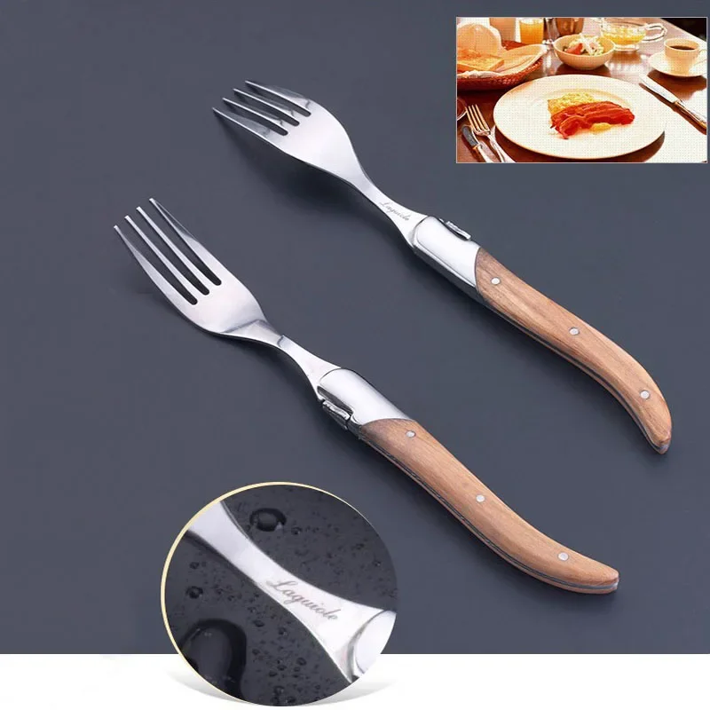 

Stainless Steel Dinner Forks 8.5inch Laguiole Wood Flatware Steak Cutlery Olive Rose Black Wood Dinnerware Set Luxury Tableware