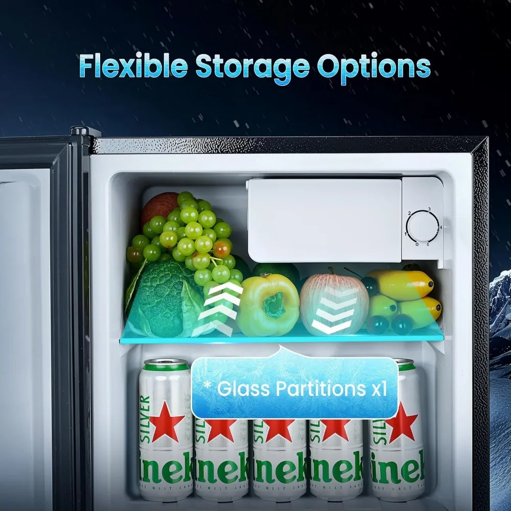 1.84 Cu.Ft Mini Fridge with Freezer, Single Door Compact Refrigerator, Dorm Small Fridge with 7 Temperatures