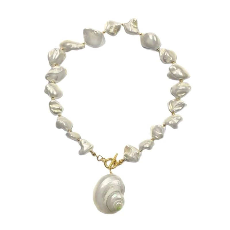 

Freshwater Pearls and Conch Shell Necklace Adjustable Length Neckchain Ornament N2UE