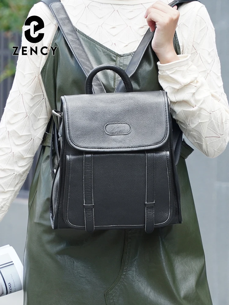 Zency High Quality Genuine Leather Women Backpack Retro Rucksack Convertible Shoulder Bag