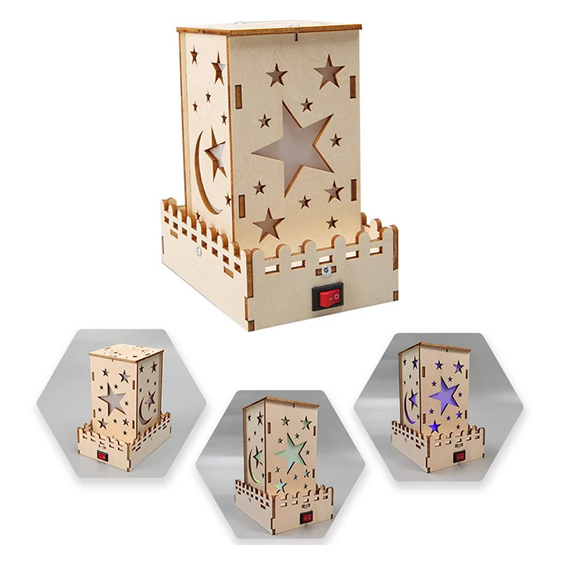 Wooden Colorful Star Lights 3D Puzzle DIY Science Building Educational Assembly Model Toy