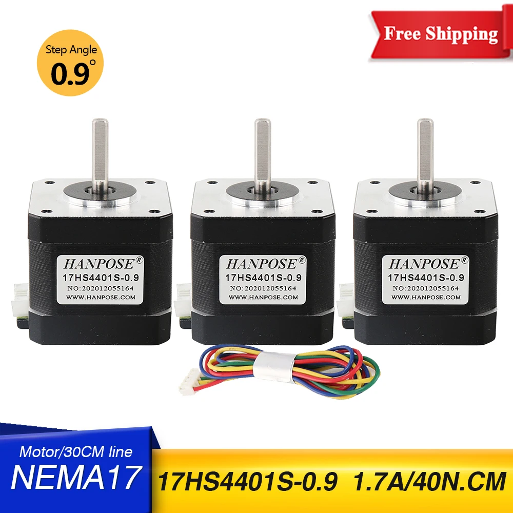 

Free shipping 3PCS 17HS4401S 0.9 degree 42 motor Nema17 motor 40N.CM 1.7A Step angle motor for 3D printer Nema17 Stepper Motor