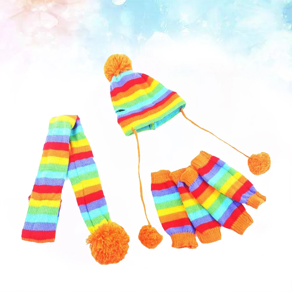 

Dog Scarf Hat Set Warm Knitted Winter Clothing for Large Dogs Costumes Festival Strpe Clothes Pet Christmas Outfit