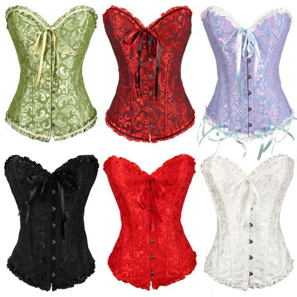 

Plus Size XS-6XL Bustier Corset Vintage Sexy Overbust Boned Bustiers Top Lace-up Floral Waist Cincher Girl