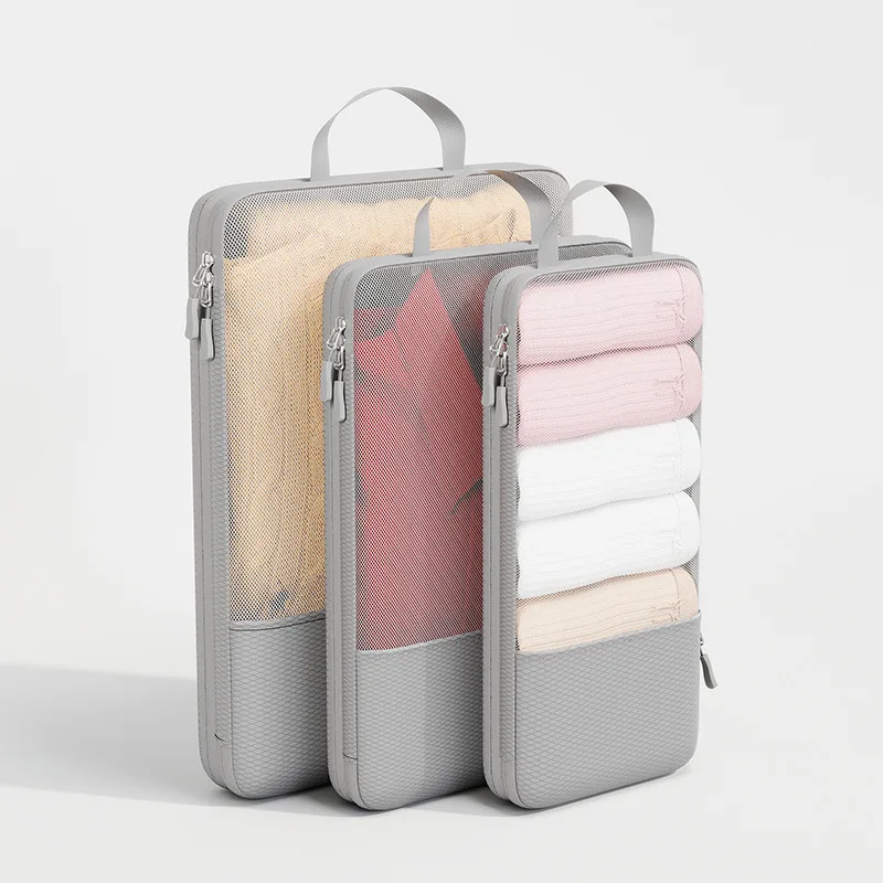 

Compressible Packing Cubes for Travel 3 Set Lightweight Travel Space Saver Bags for Luggage with Card Pocket for Content