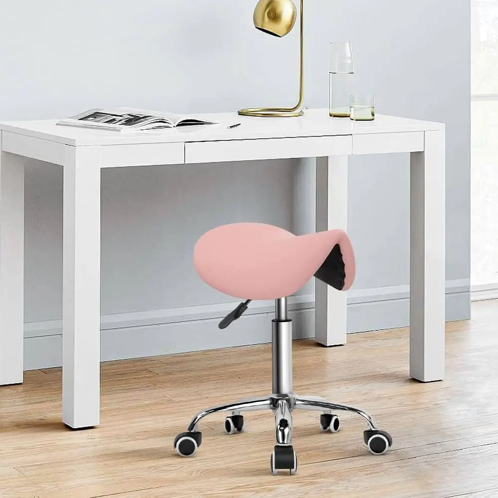 

Rolling Saddle Stool PU Leather Swivel Adjustable Rolling Stool with Wheels Salon Chair Wholesale