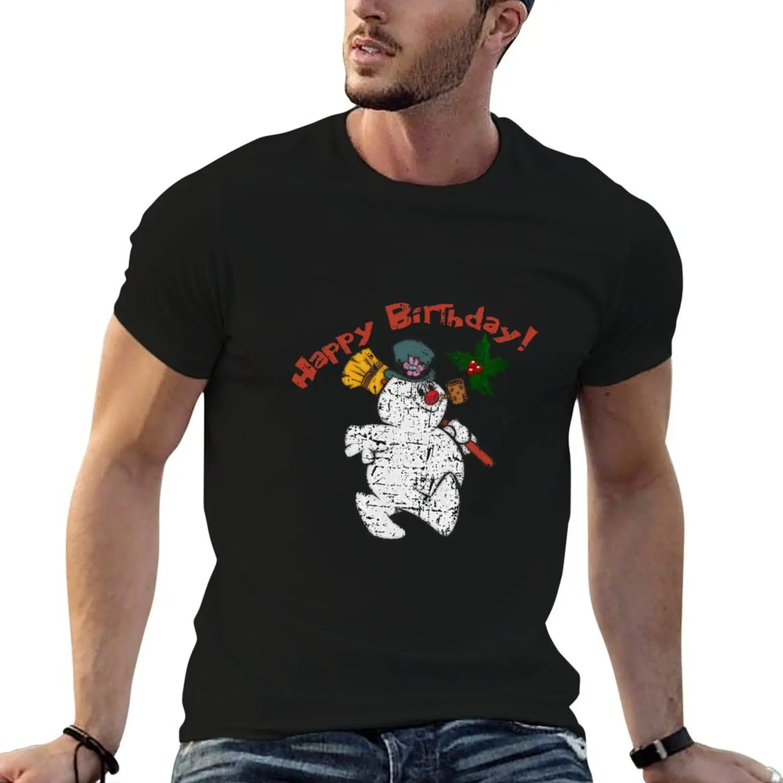 Frosty the Snowman, Happy Birthday! Distressed Premium T-Shirt blue archive new edition mens workout shirts