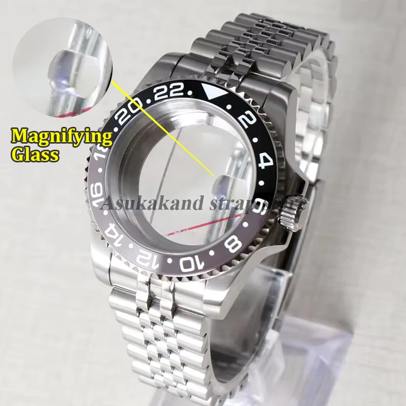 40mm Fit NH35 NH36 NH34 for Water Ghost Silver Stainless steel Watch Case Mirror-Finished Sapphire Glass Fine-Tune Watchstrap