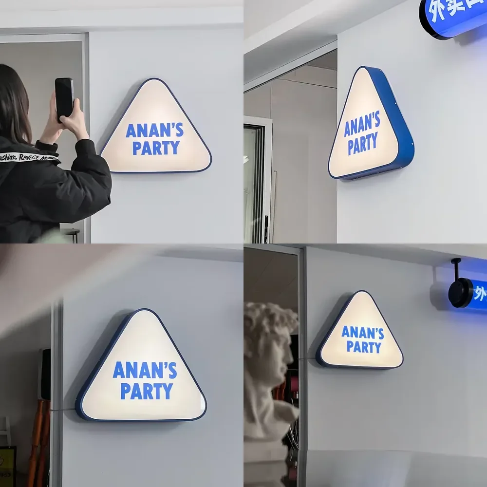 Triangle Acrylic Illuminated Signage Coffee Shop logo Light Box Baking Paint Stainless Steel Colour Can Be Customized