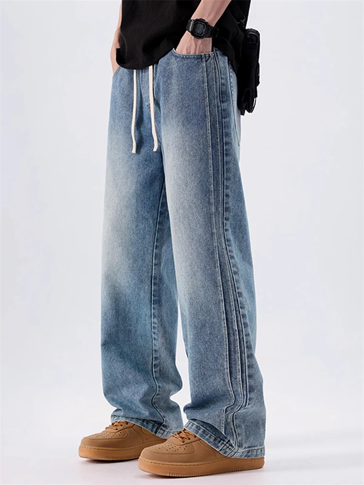 

CLARA тяжелые мужские джинсы, летние широкие брюки с прямыми штанинами, рабочая одежда, брюки в американском стиле ретро, длинные брюки с низкой талией